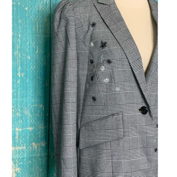 CeCe gray plaid embroidered floral one button blazer size 12 - Picture 8 of 13